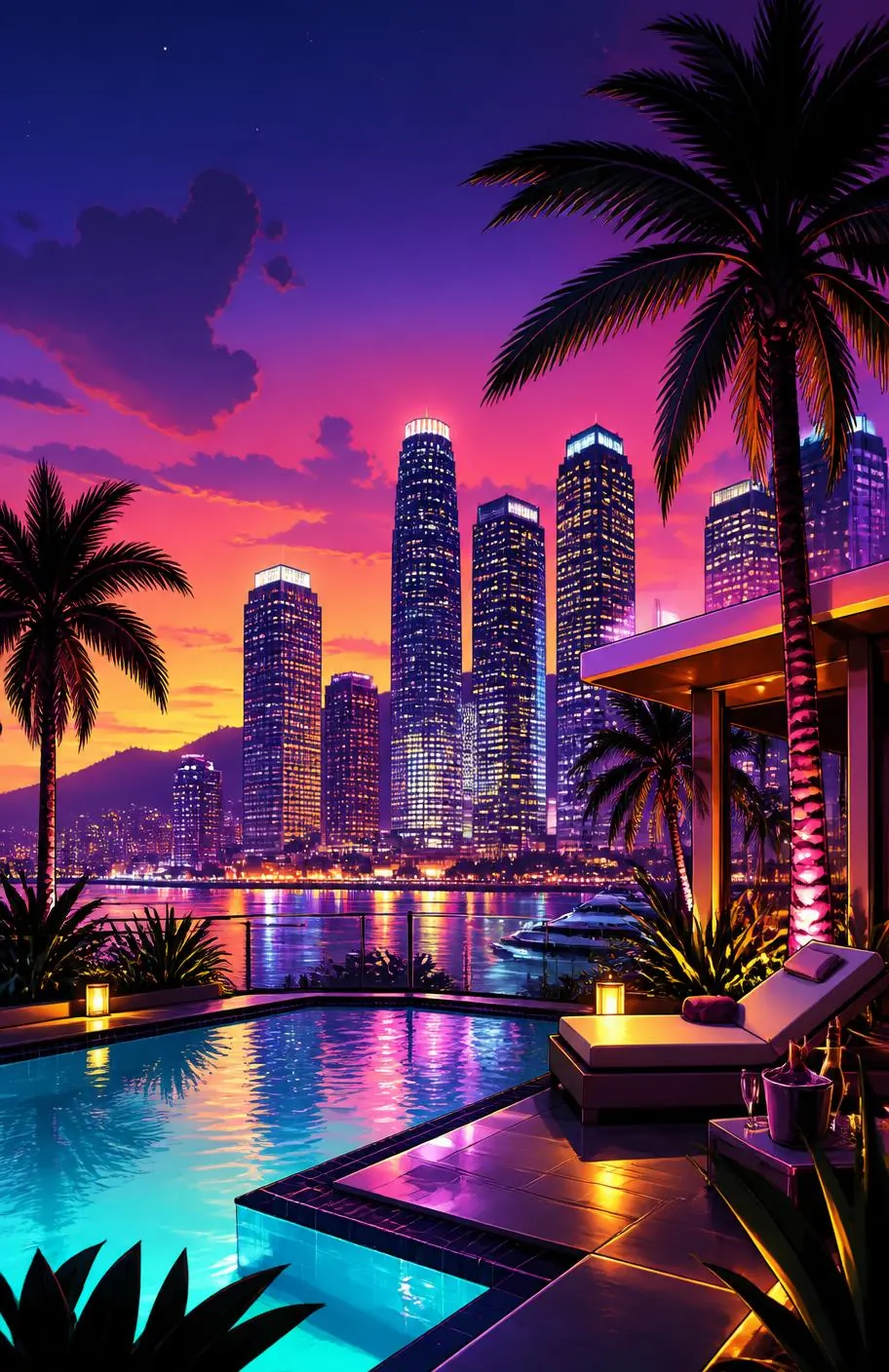 Illustrated nightlife skyline backdrop for Jack Neel